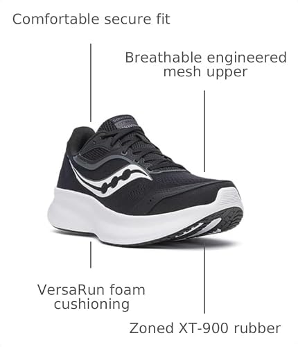 Saucony Men's Cohesion 18 Sneaker, Black/White, 12.5