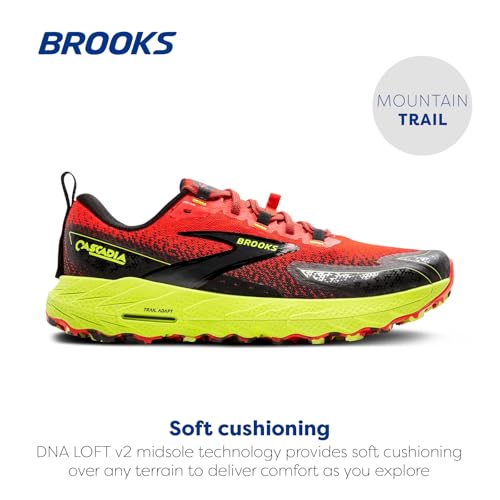 Brooks Men’s Cascadia 18 Mountain Trail Running Shoe - Cherry Tomato/Lime/Black - 10.5 Medium