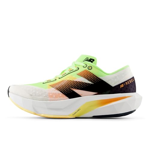 New Balance Women's FuelCell Rebel V4 Running Shoe, White/Bleached Lime Glo/Hot Mango, 5.5 W