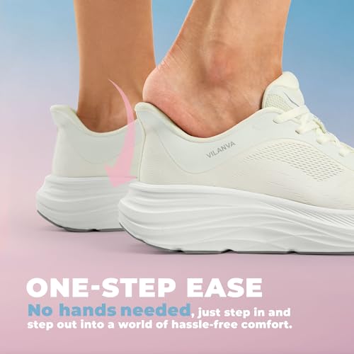 Vilanva Women's Comfortable White Walking Shoes Cushion Running Tennis Shoes Non-Slip Workout Gym Athletic Breathable Trendy Fashion Sneakers Size 8