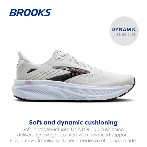 Brooks Women’s Ghost 18 Neutral Running & Walking Shoe - White/Black/Rose Gold - 6.5 Medium
