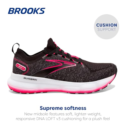 Brooks Women’s Glycerin StealthFit 20 Neutral Running Shoe - Black/Blackened Pearl/Diva Pink - 12 Medium