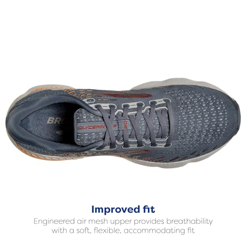Brooks Men's Glycerin GTS 20 Supportive Running Shoe - Grey/Chili Oil/Orange - 9.5 Medium