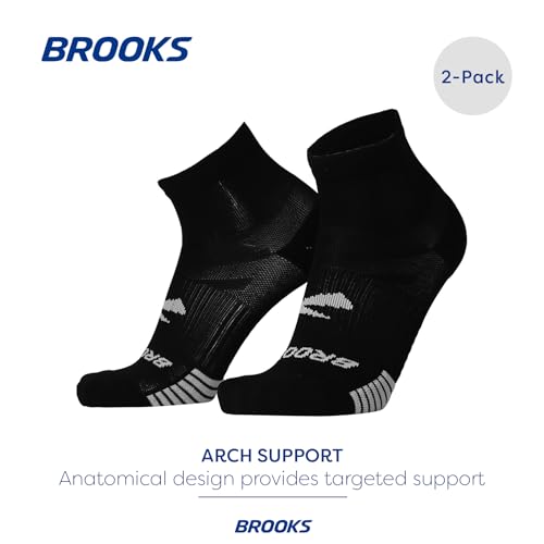 Brooks Ghost Lite Quarter Socks I Performance Running, Comfort Fit with Arch Support for Men & Women (2-Pack Set) - Black - Large