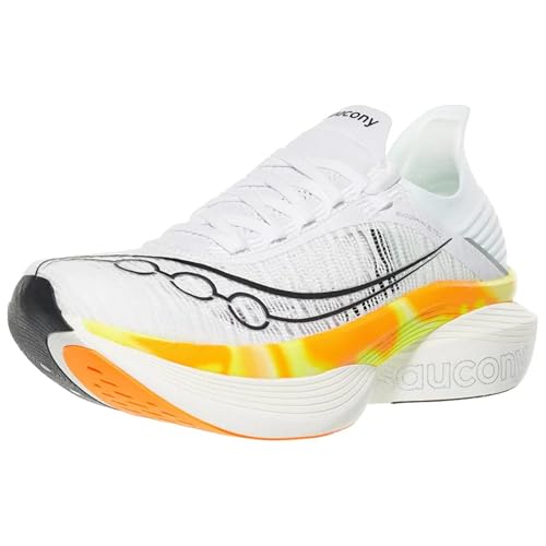 Saucony Unisex Endorphin Elite 2 Road Running Shoe, White/Peel, 7.5 Men / 9 Women