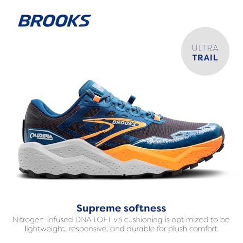 Brooks Men’s Caldera 7 Trail Running Shoe - Ebony/Blue Sapphire/Orange - 8 Medium