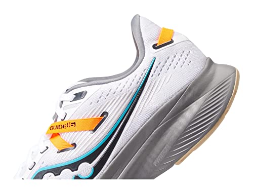 Saucony Men's Guide 16 Sneaker, White/Gravel, 9