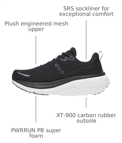 Saucony Men's Hurricane 25 Sneaker, Black/White, 9.5 Wide