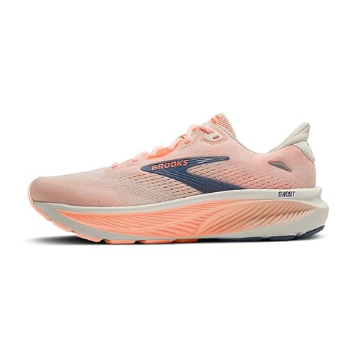 Brooks Women’s Ghost 18 Neutral Running & Walking Shoe - Star White/Cyber Peach/Grey - 8.5 Wide