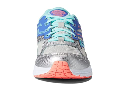 Saucony Cohesion 14 Lace to Toe Running Shoe, Silver/Periwinkle/Turq, 11 US Unisex Big Kid