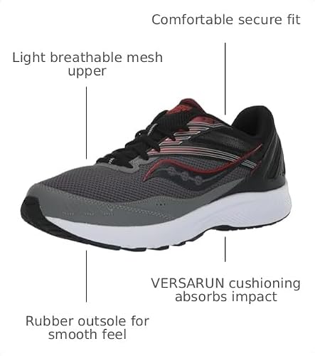 Saucony Men's Cohesion 15 Sneaker, Charcoal/Red, 10.5