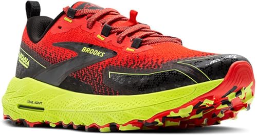 Brooks Men’s Cascadia 18 Mountain Trail Running Shoe - Cherry Tomato/Lime/Black - 10.5 Medium