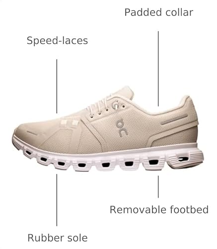 On Women's Cloud 6 Sneakers, Pearl/White, 9 Medium US