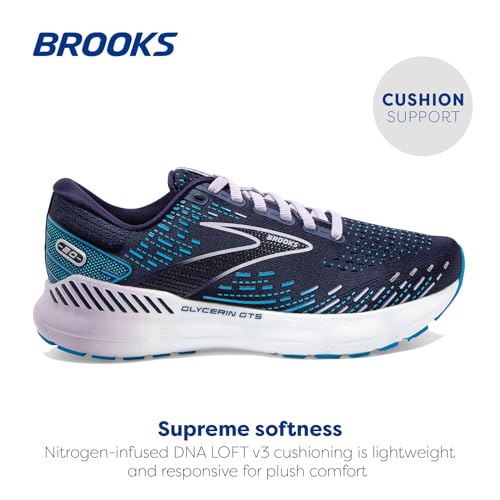Brooks Women's Glycerin GTS 20 Supportive Running Shoe - Peacoat/Ocean/Pastel Lilac - 5 Medium