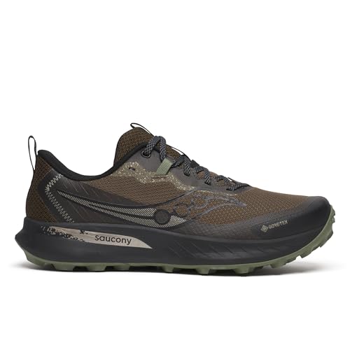 Saucony Men's Peregrine 15 Gore-Tex Waterproof Sneaker, BARK/Black, 7.5