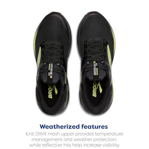 Brooks Men’s Adrenaline GTS 24 Weatherized Supportive Running Shoe - Black/Ebony/New Yellow - 10.5 Medium