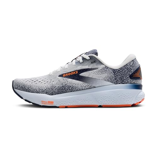 Brooks Men’s Ghost 16 Neutral Running Shoe - White/Peacoat/Orange - 11 Medium