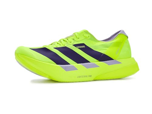 Women's adidas Adizero Adios Pro 4 racing shoe in solar yellow and aurora plum