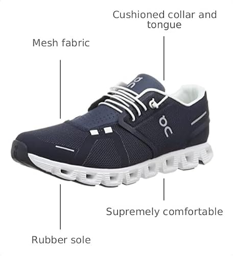 On Men's Cloud 5 Sneakers, Midnight/White, 12 Medium US