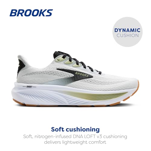 Brooks Men’s Ghost 17 Neutral Running Shoe - White/Black/Tea - 12.5 Medium