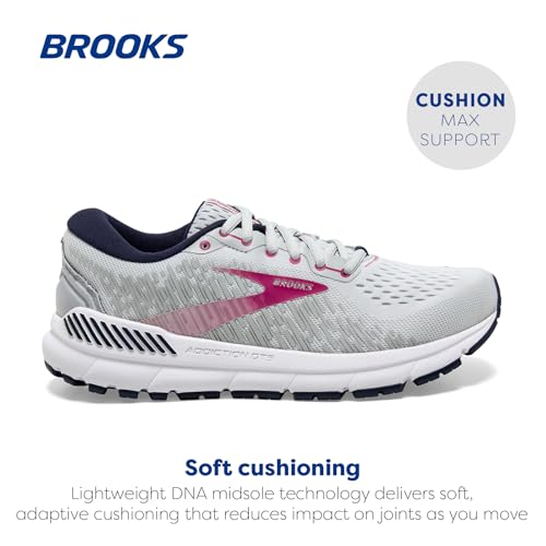 Brooks Women's Addiction GTS 15 Supportive Running Shoe - Oyster/Peacoat/Lilac Rose - 6.5 Narrow