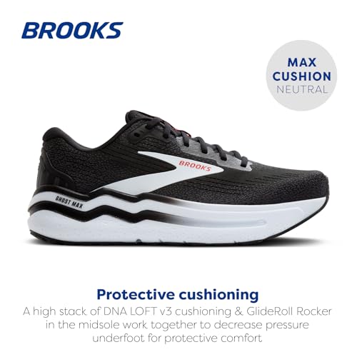 Brooks Men’s Ghost Max 2 Neutral Running & Walking Shoe - Black/White/Fiery Red - 11.5 Medium