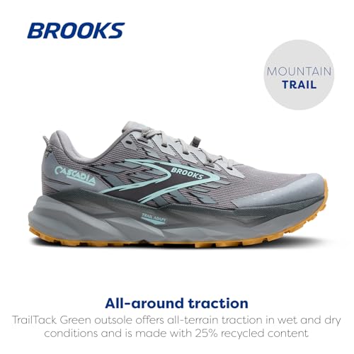 Brooks Men’s Cascadia 19 Mountain Trail Running Shoe - Alloy/Ebony/Orange - 12 Medium