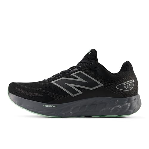 New Balance Women's Fresh Foam 680 V8 Waterproof Running Shoe, Black/Castlerock/Lab Green, 9 M