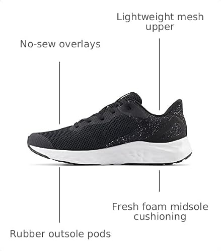 New Balance KIds Arishi Fresh Foam v4 Sneaker, BLACK/WHITE/SILVER METALLIC, 3.5 M Big Kid (8-12 Years)
