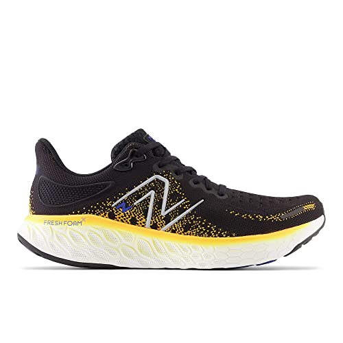 New Balance Men's Fresh Foam X 1080 V12 Running Shoe, Black/Hot Marigold, 7.5