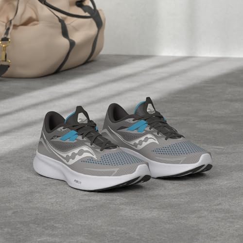 Saucony Men's Ride 15 Sneaker, Alloy/Topaz, 11