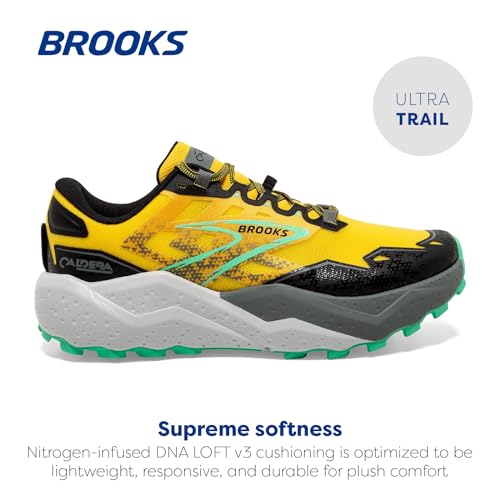 Brooks Men’s Caldera 7 Trail Running Shoe - Lemon Chrome/Black/Springbud - 10 Medium