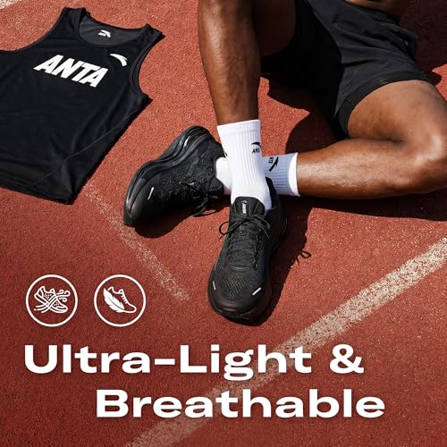 ANTA Men’s PG7 Running Shoes Cushioning Comfortable Breathable Athletic Workout Gym Cross Trainer Sports Sneakers, Black, 12
