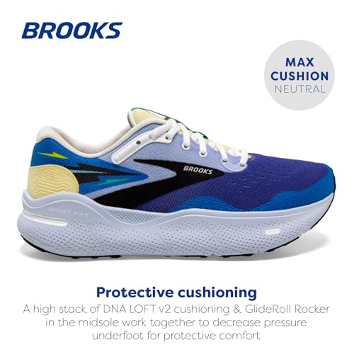 Brooks Men’s Ghost Max Cushion Neutral Running & Walking Shoe - Blue/Yellow/Black - 11 Medium