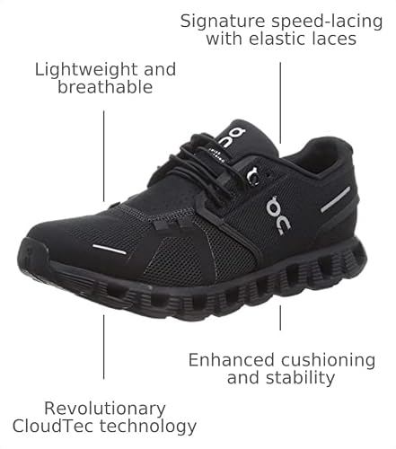 On Men's Cloud 5 Sneakers, Black/Black, 11.5