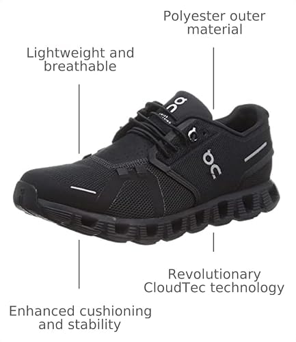 On Women's Cloud 5 Sneakers, Black/Black, 7