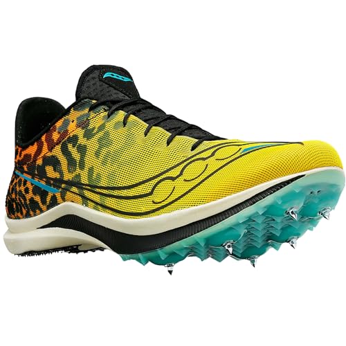 Saucony Men's Endorphin Cheetah Middle Distance Carbon Plated Track Spike, Black/Vizi, 8.5