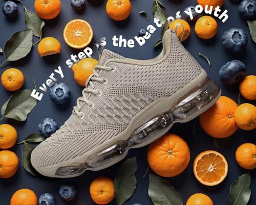 Men's Air Cushion Running Shoes Breathable Fashion Sneakers Non Slip Workout Casual Sport Gym Comfortable Walking Shoes Khaki