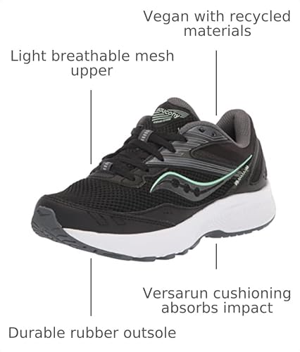 Saucony Women's Cohesion 15 Running Shoe, Black/Meadow, 7.5