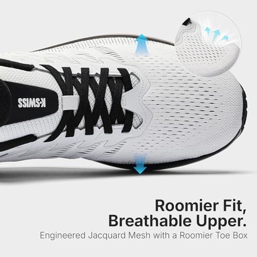 K-Swiss Men's Shadx Running Shoe - Cushioned Wide Lightweight Comfort Shoe Gym Walking Sneakers, White/Black 10