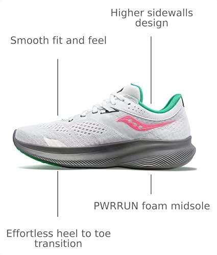 Saucony Women's Ride 16 Sneaker, White/Gravel, 10