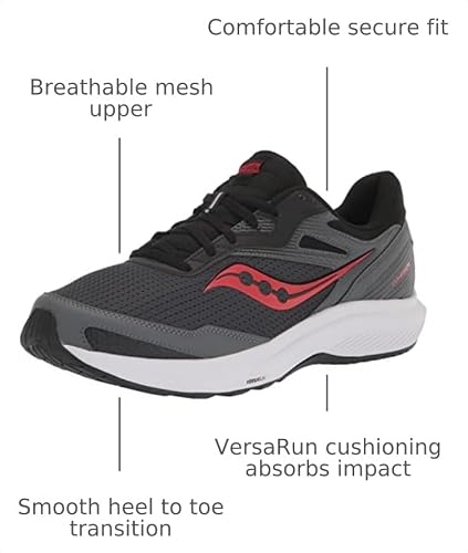 Saucony Men's Cohesion 16 Shoes, Shadow/red S, 11.5 W