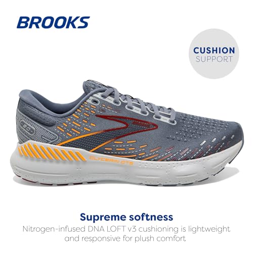 Brooks Men's Glycerin GTS 20 Supportive Running Shoe - Grey/Chili Oil/Orange - 9.5 Medium