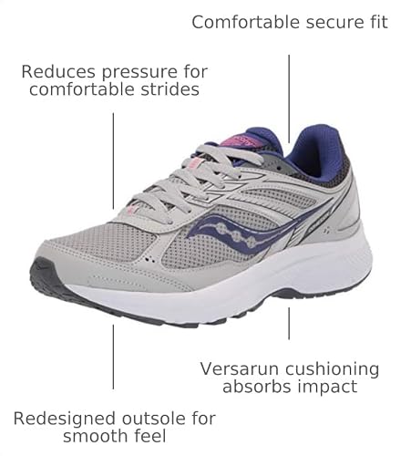 Saucony Women's Cohesion 14 Road Running Shoe, Grey/Purple, 8.5