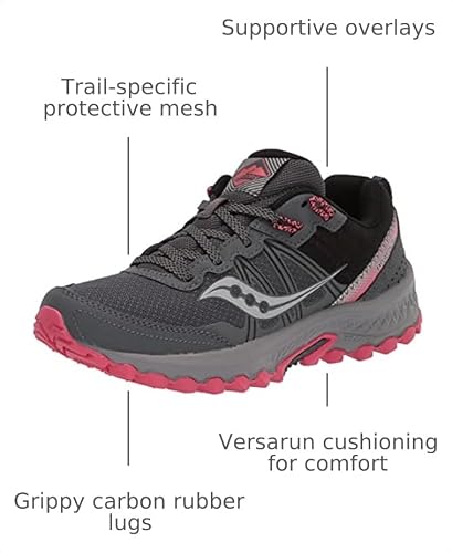 Saucony Women's Excursion TR14 Trail Running Shoe, Charcoal/Coral, 7.5