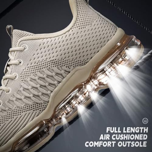 Men's Air Cushion Running Shoes Breathable Fashion Sneakers Non Slip Workout Casual Sport Gym Comfortable Walking Shoes Khaki