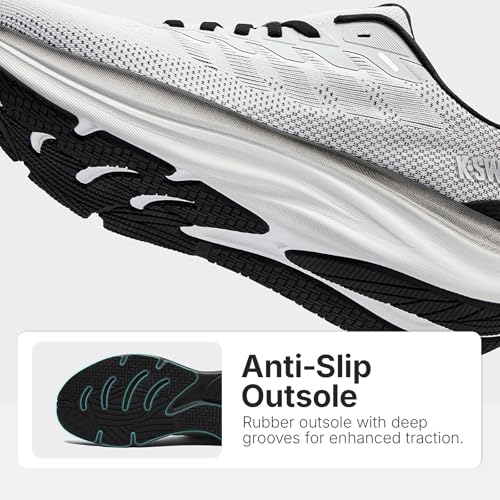 K-Swiss Men's Shadx Running Shoe - Cushioned Wide Lightweight Comfort Shoe Gym Walking Sneakers, White/Black 10