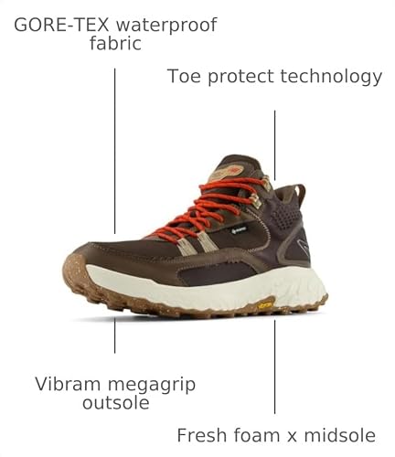 Men's New Balance Fresh Foam X Hierro Mid GTX v1 Trail Shoes in Dark Mushroom/Black Coffee/Neo Flame alternate view 7