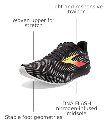 Brooks Men's Hyperion Tempo Road Running Shoe - Black/Pink/Yellow - 9 Medium