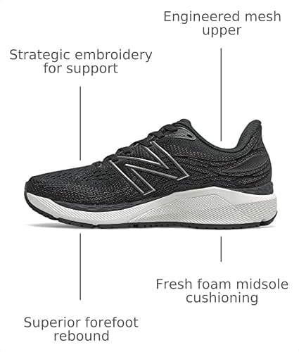 New Balance Women's Fresh Foam X 860 V12 Running Shoe, Black/White, 6.5 XW